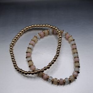 Gold and Pink Beaded Stretch Bracelet Set